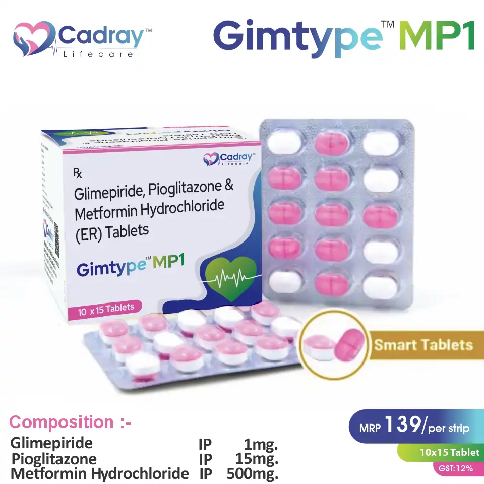 Glimepiride 1mg + Metformin 500mg + Pioglitazone 15mg Tablet for diabetes care | Best price for PCD Pharma Franchise | WHO-GMP certified